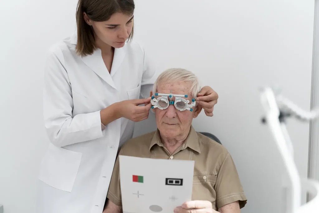 Rubicare Health Savings Plan Optometrist provider checking patient's eyesight.